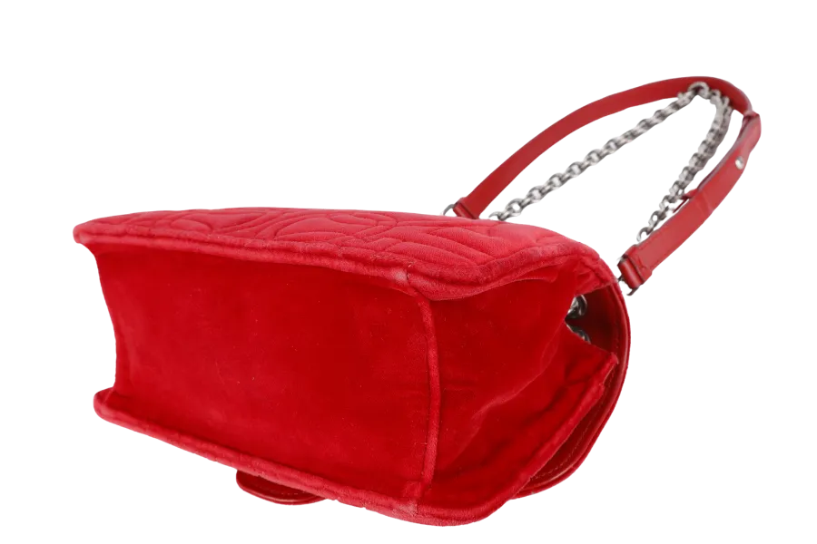 SALVATORE FERRAGAMO 21H248 VELVET RED QUILTED GANCINI CROSSBODY BAG WITH DUST COVER