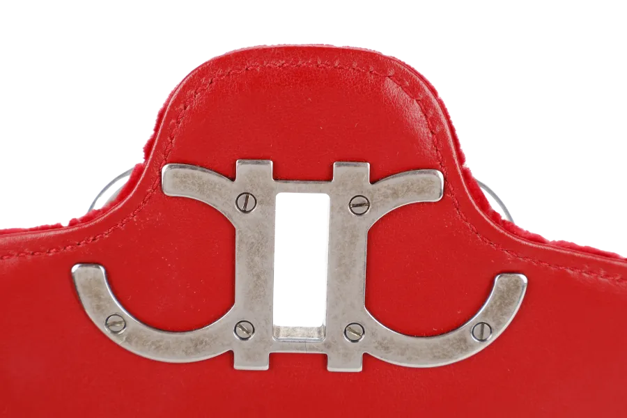 SALVATORE FERRAGAMO 21H248 VELVET RED QUILTED GANCINI CROSSBODY BAG WITH DUST COVER