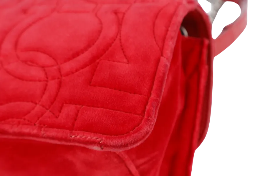 SALVATORE FERRAGAMO 21H248 VELVET RED QUILTED GANCINI CROSSBODY BAG WITH DUST COVER