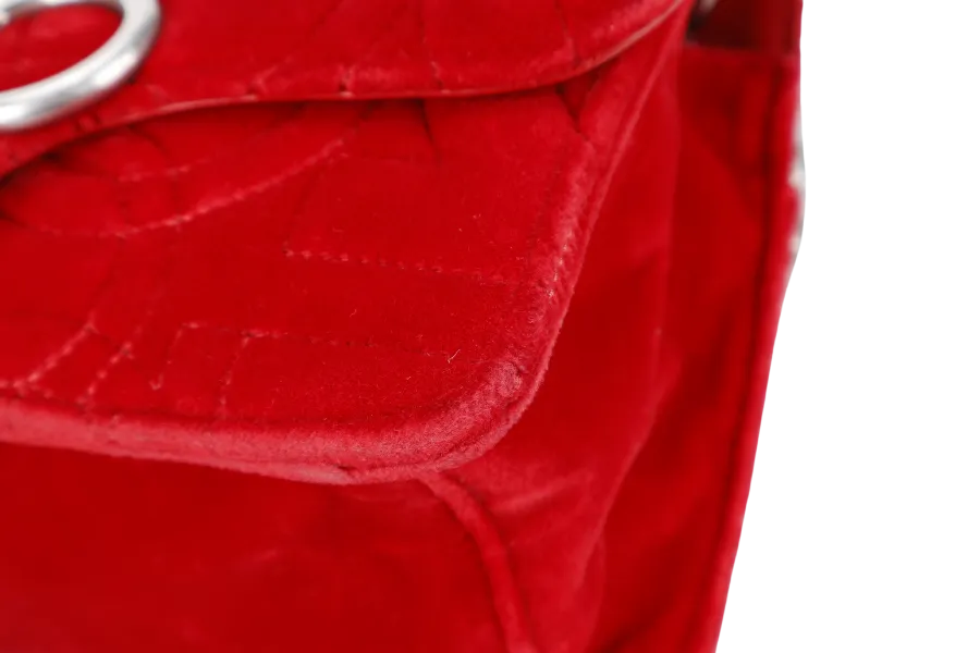 SALVATORE FERRAGAMO 21H248 VELVET RED QUILTED GANCINI CROSSBODY BAG WITH DUST COVER