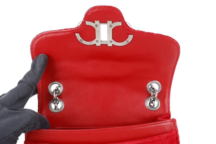 SALVATORE FERRAGAMO 21H248 VELVET RED QUILTED GANCINI CROSSBODY BAG WITH DUST COVER