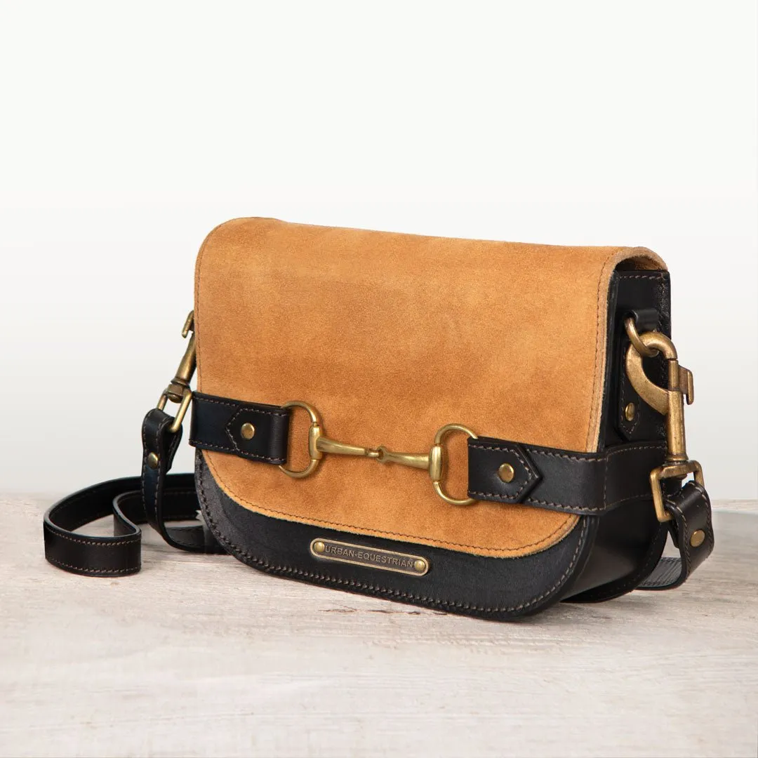 Saratoga- Horse Bit Crossbody Bag in Suede & Italian Leather