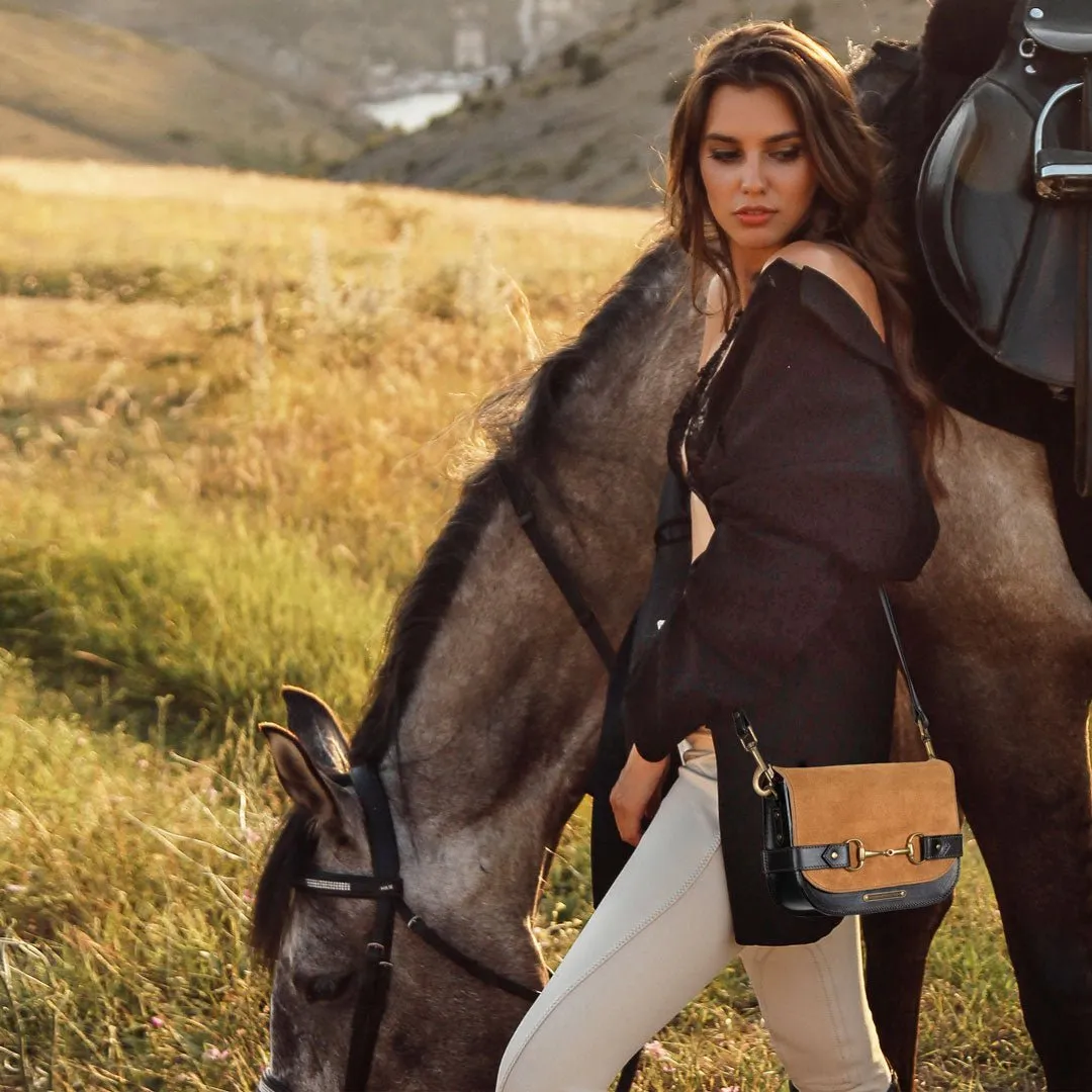 Saratoga- Horse Bit Crossbody Bag in Suede & Italian Leather