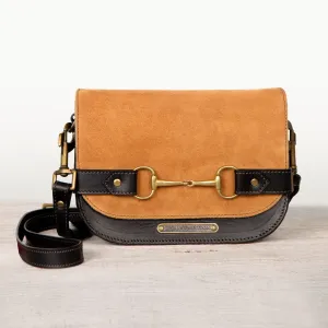 Saratoga- Horse Bit Crossbody Bag in Suede & Italian Leather