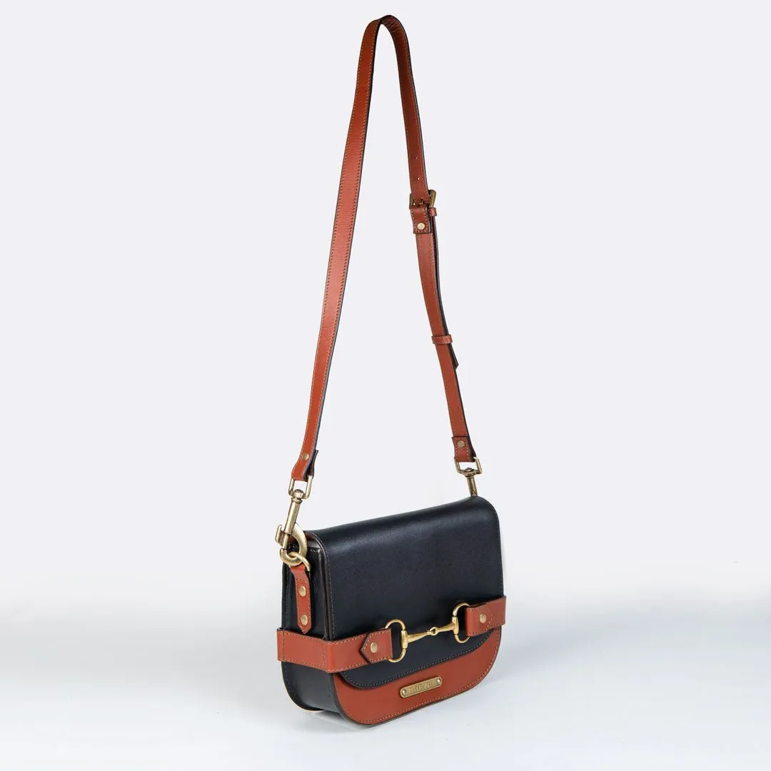 Saratoga- Horse Bit Crossbody Bag in Two Tone Italian Leather