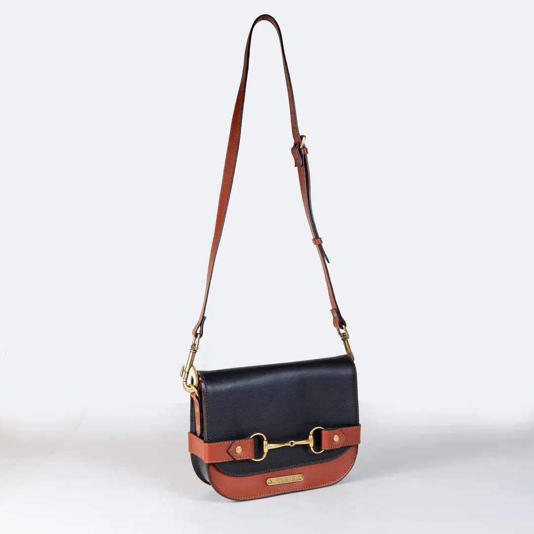 Saratoga- Horse Bit Crossbody Bag in Two Tone Italian Leather