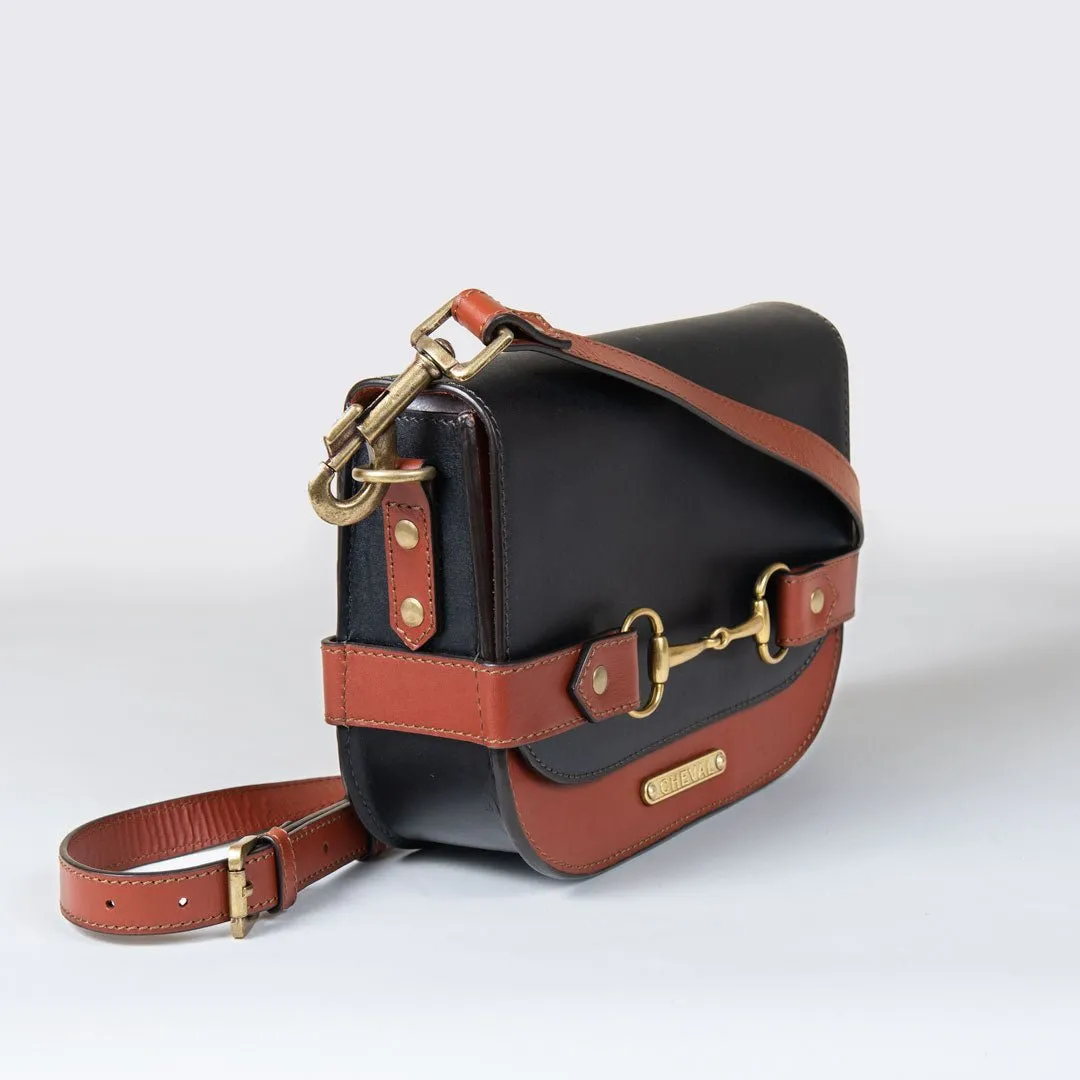 Saratoga- Horse Bit Crossbody Bag in Two Tone Italian Leather