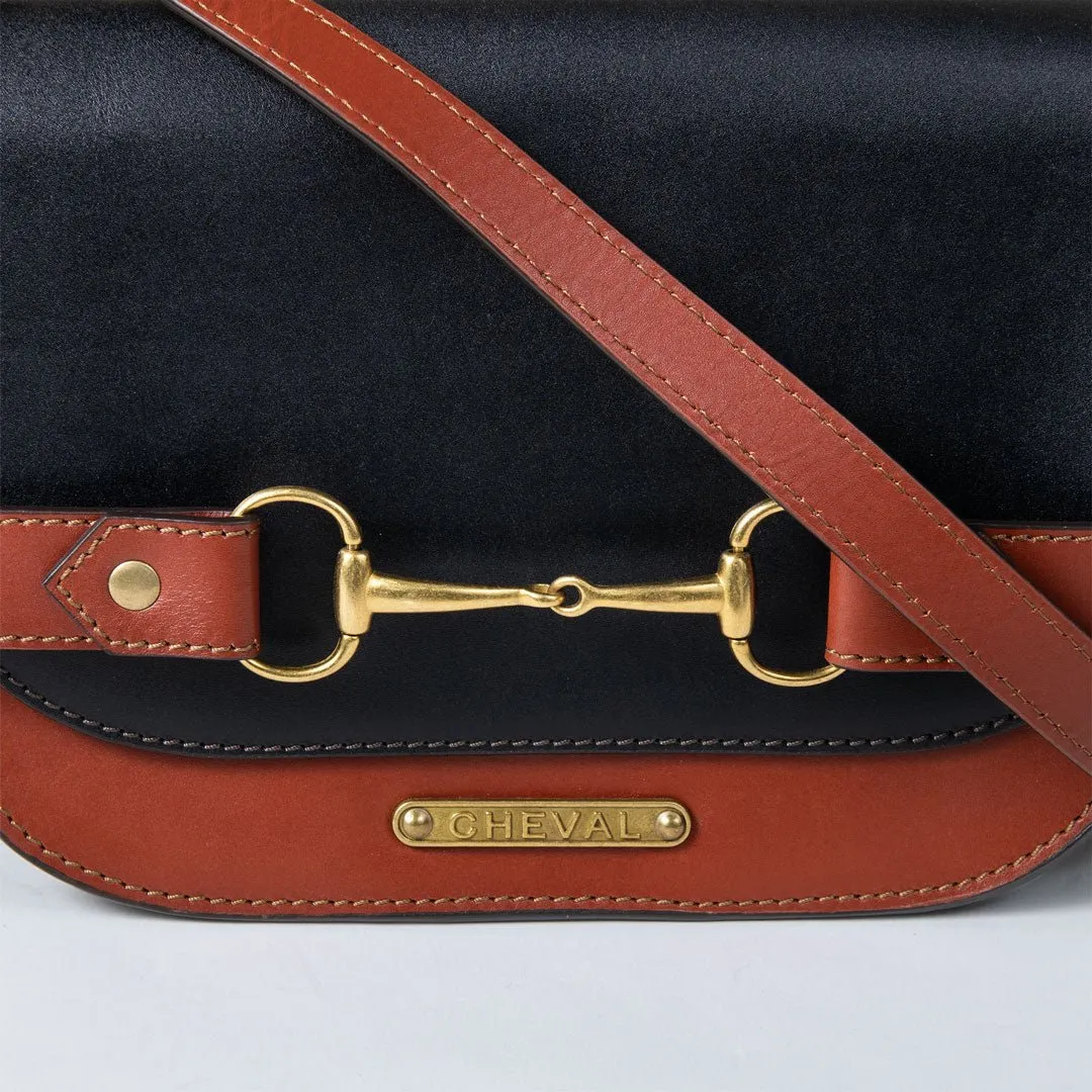 Saratoga- Horse Bit Crossbody Bag in Two Tone Italian Leather