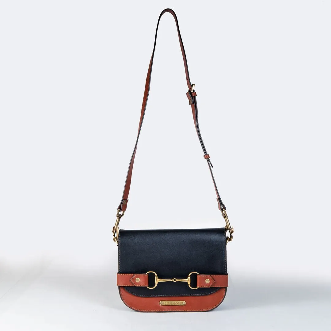 Saratoga- Horse Bit Crossbody Bag in Two Tone Italian Leather