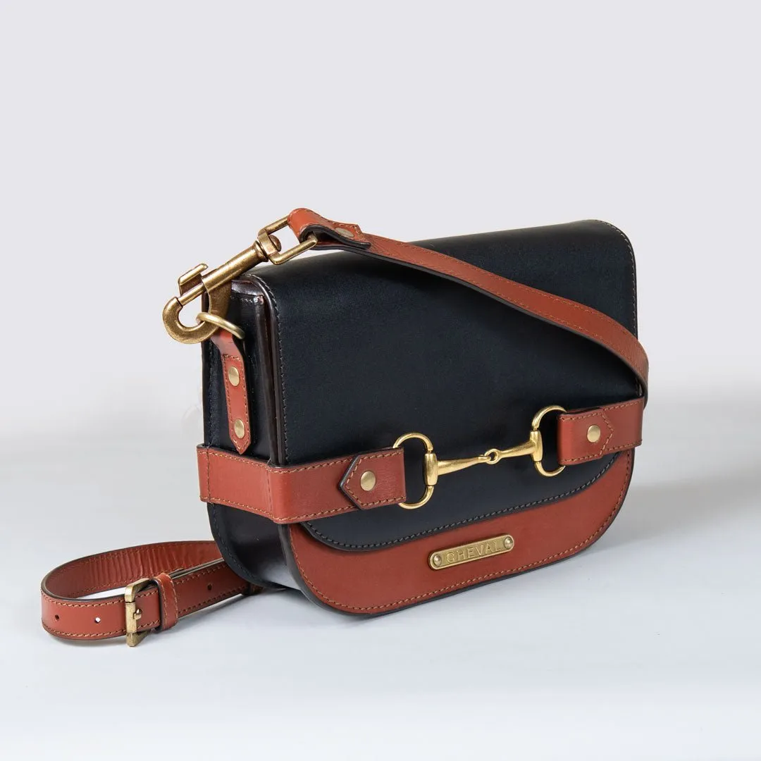 Saratoga- Horse Bit Crossbody Bag in Two Tone Italian Leather