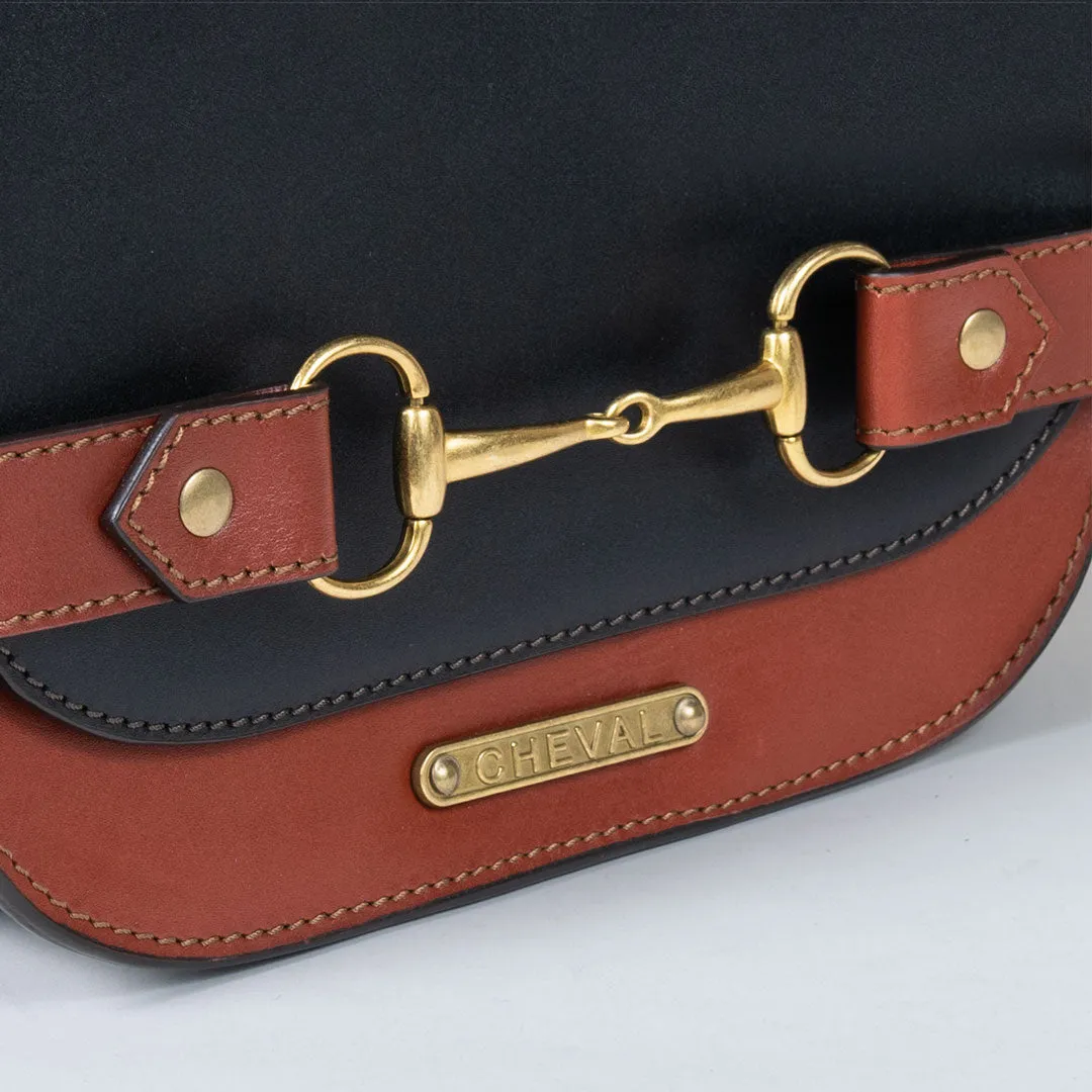 Saratoga- Horse Bit Crossbody Bag in Two Tone Italian Leather