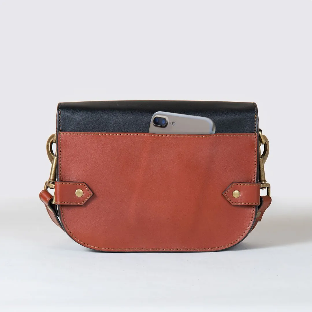 Saratoga- Horse Bit Crossbody Bag in Two Tone Italian Leather