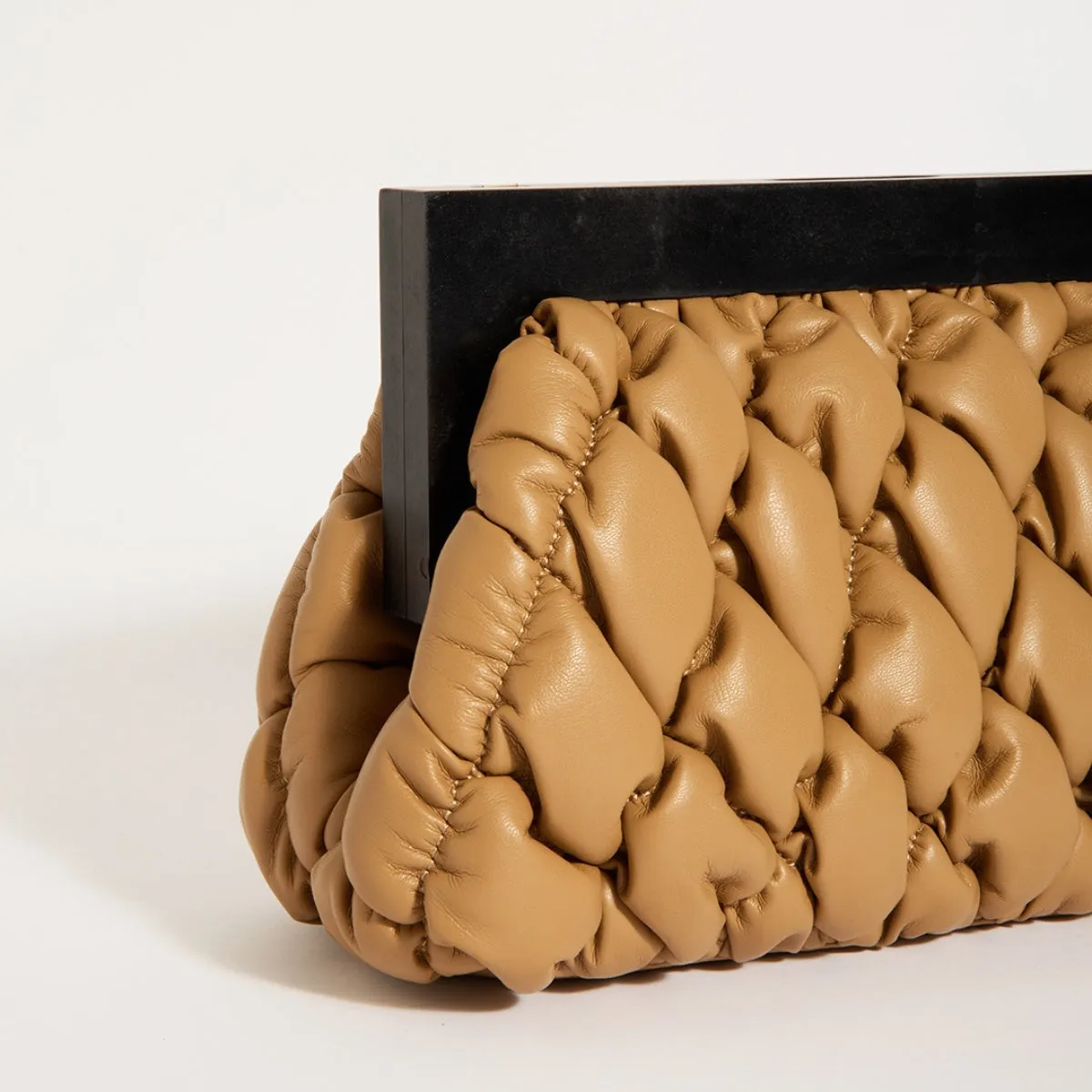 Selma Puffy Quilted Clutch (Camel)