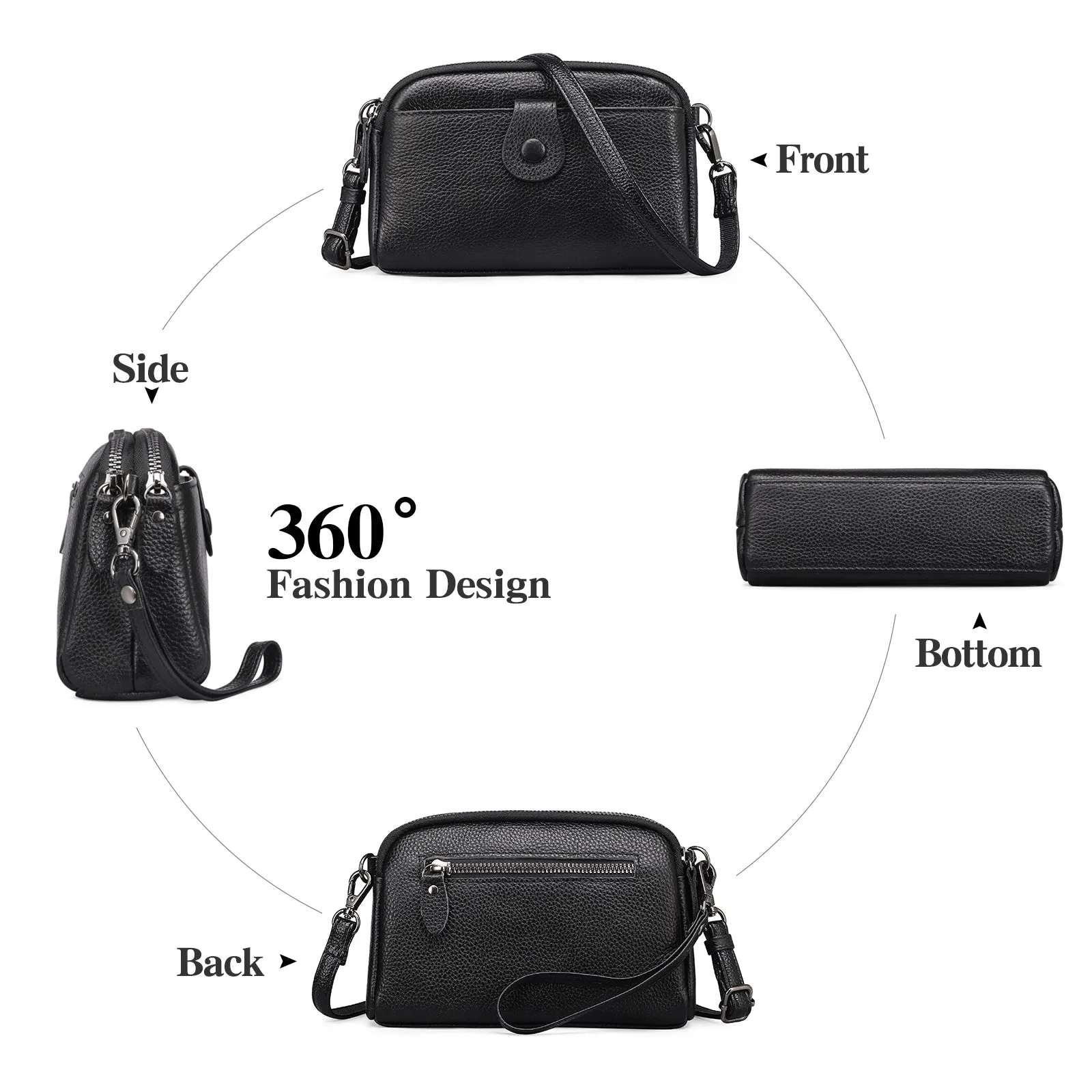 Sendefn Crossbody Bags for Women Small Genuine Leather Shoulder Purse Cross Body Bag with Wristlet Top Zipper