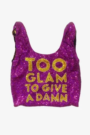 Sequin Supermarket Bag "Too Glam To Give A Damn"