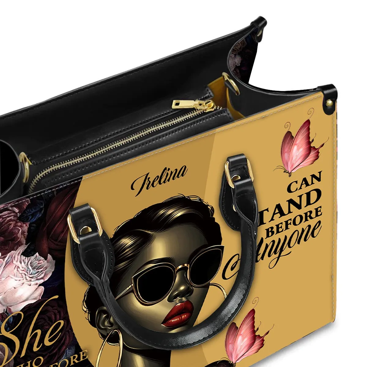 She Who Kneels Before GOD Can Stand Before Anyone, Personalized 'Irelina' Empowerment Leather Handbag - Stand Boldly | CHRISTIANARTBAG Custom Tote