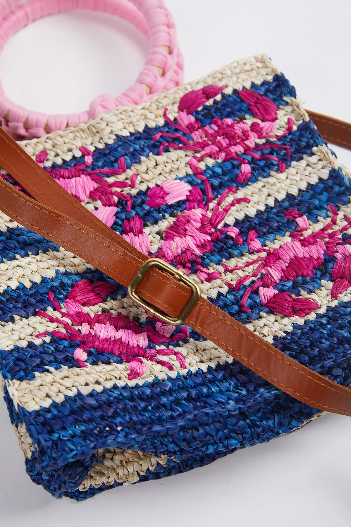 SHELLY EMBROIDERED RAFFIA CROSS-BODY WRISTLET BAG