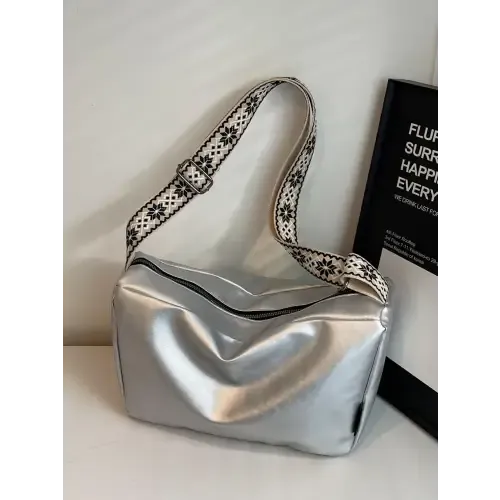 Shimmering Silver Adjustable Strap Crossbody Bag for Effortless Style