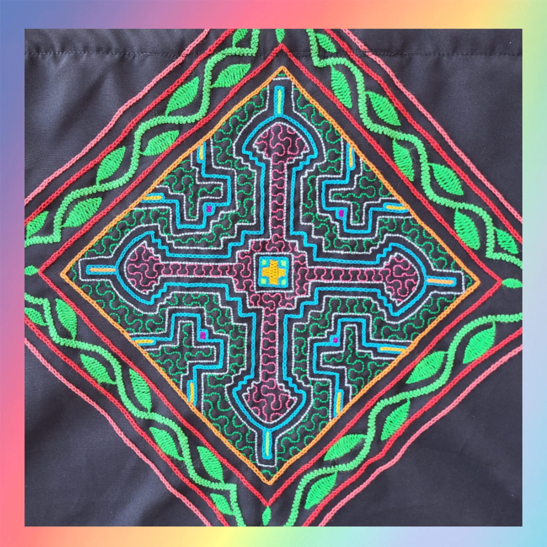 Shipibo Embroidered Sacred Tote Bag - Crossroads