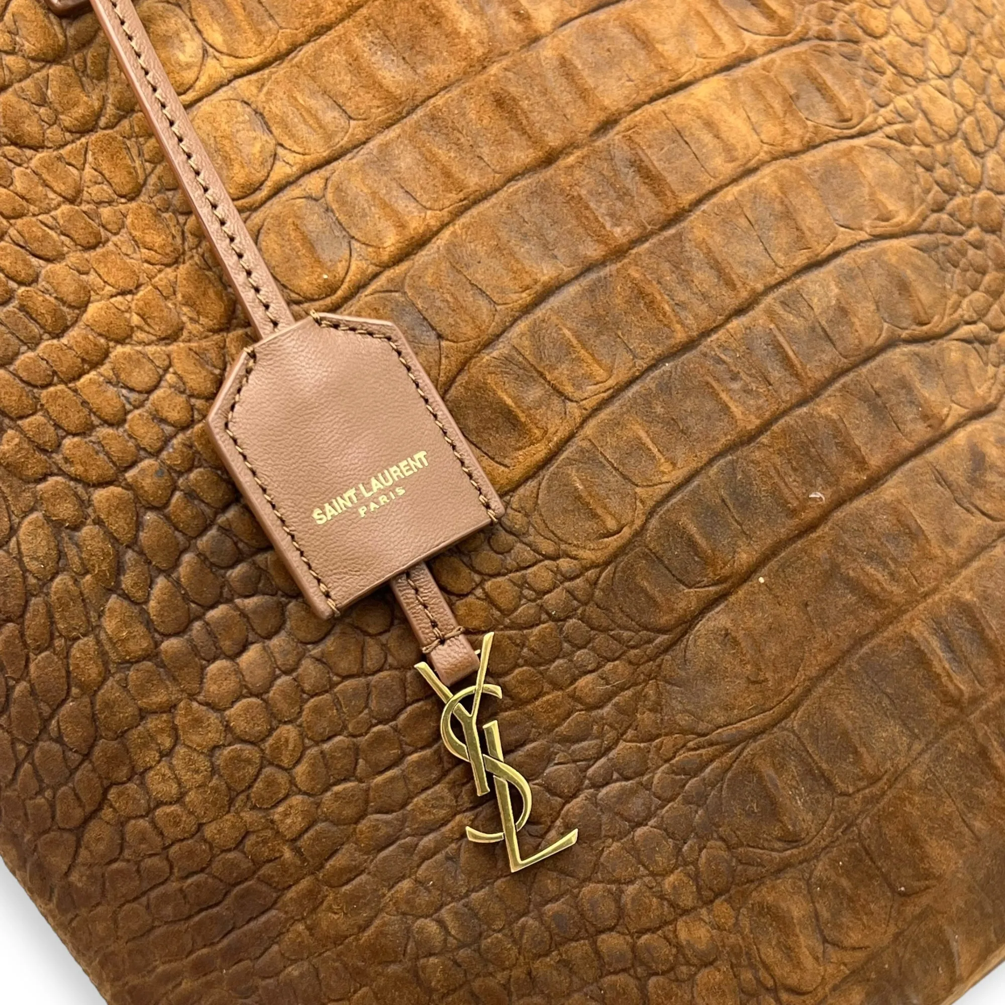 Shopping Tote Bag Brown in Suede Leather, Gold hardware