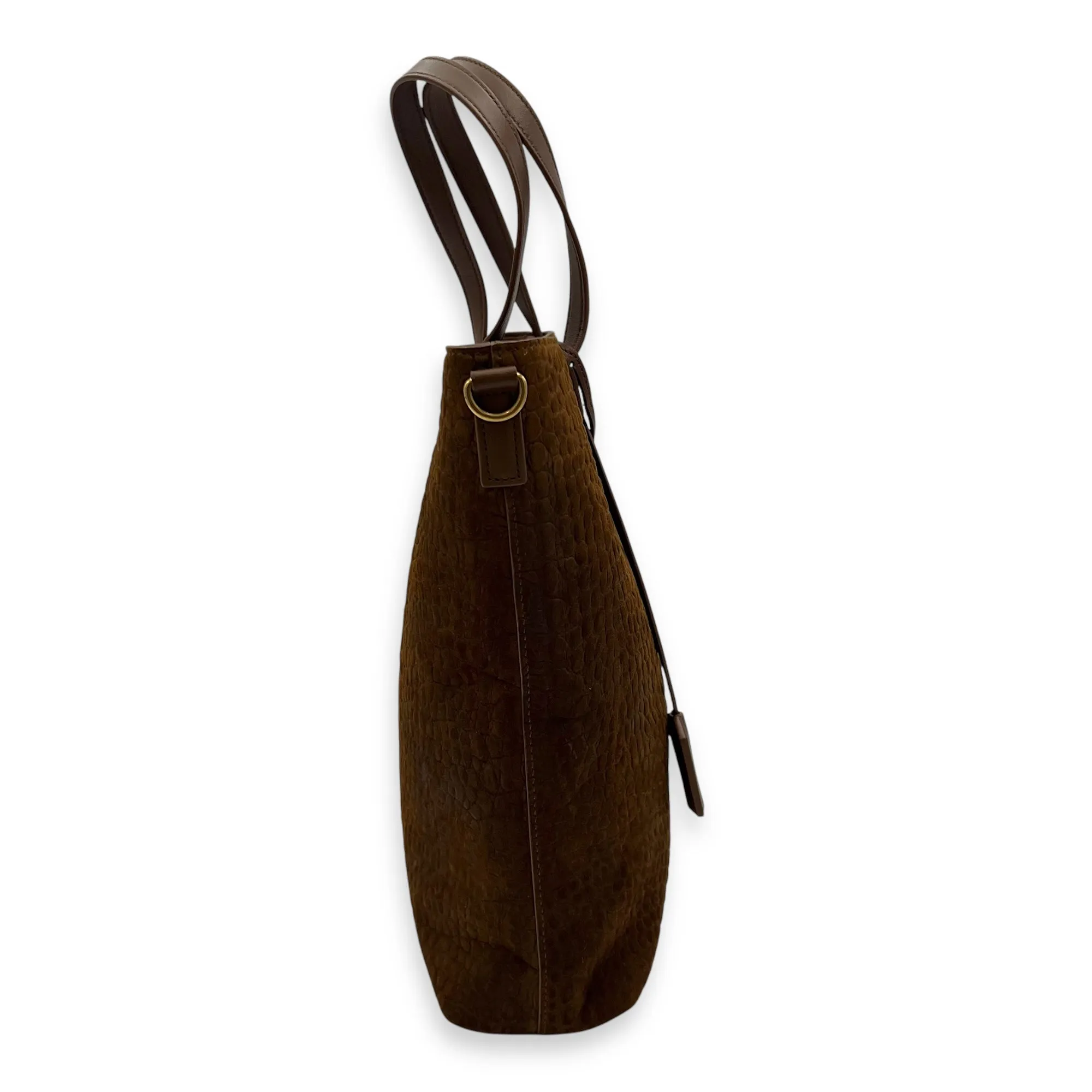 Shopping Tote Bag Brown in Suede Leather, Gold hardware