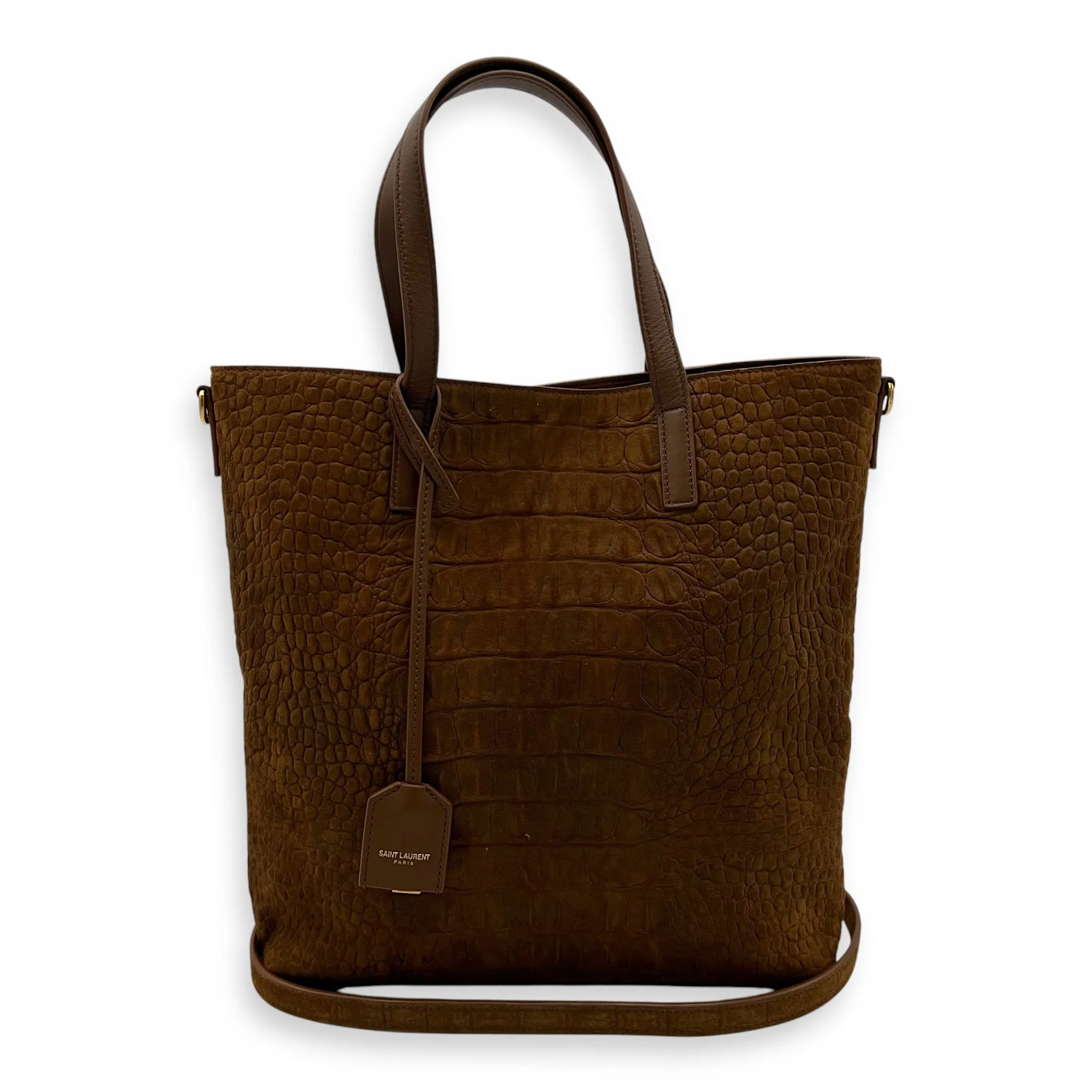 Shopping Tote Bag Brown in Suede Leather, Gold hardware