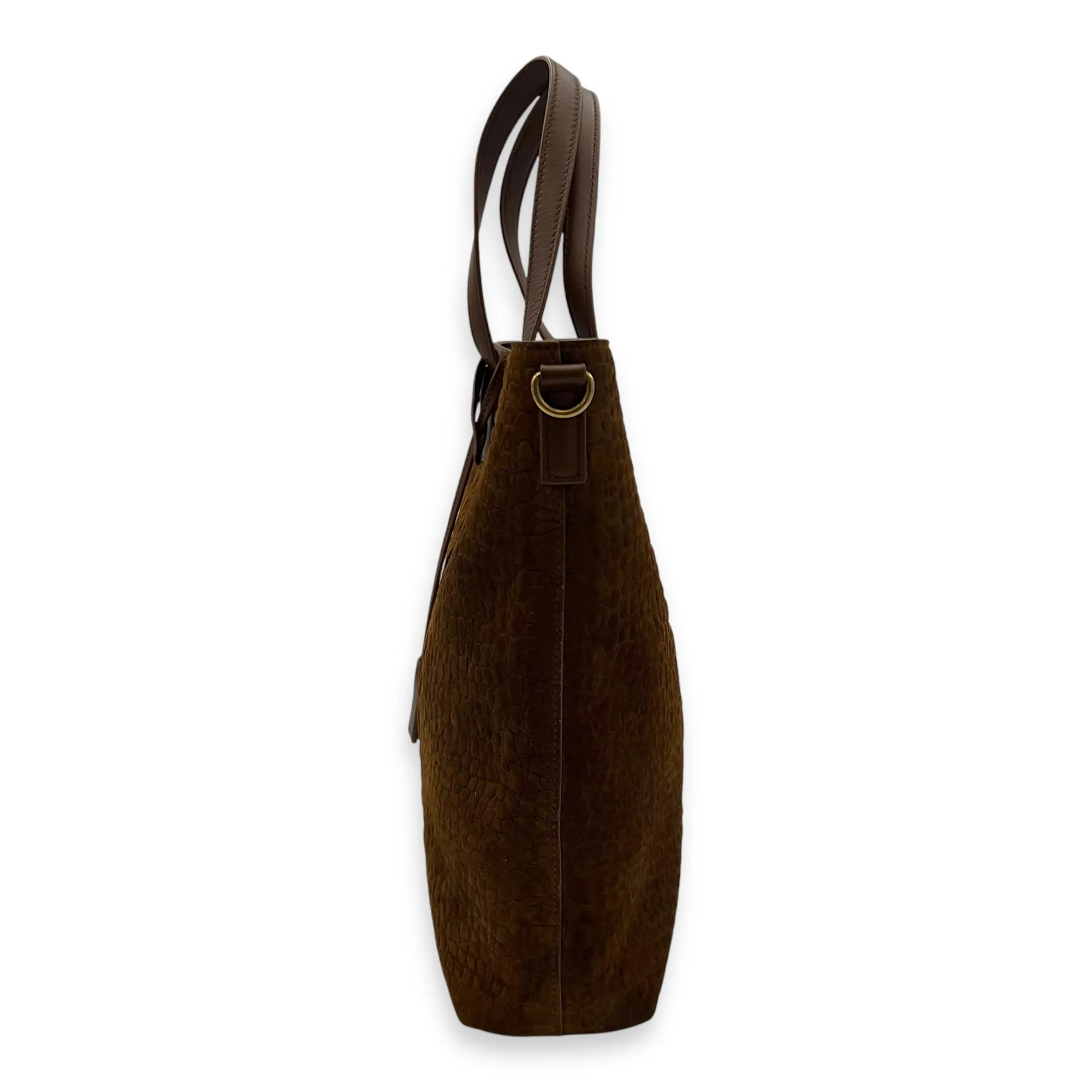 Shopping Tote Bag Brown in Suede Leather, Gold hardware