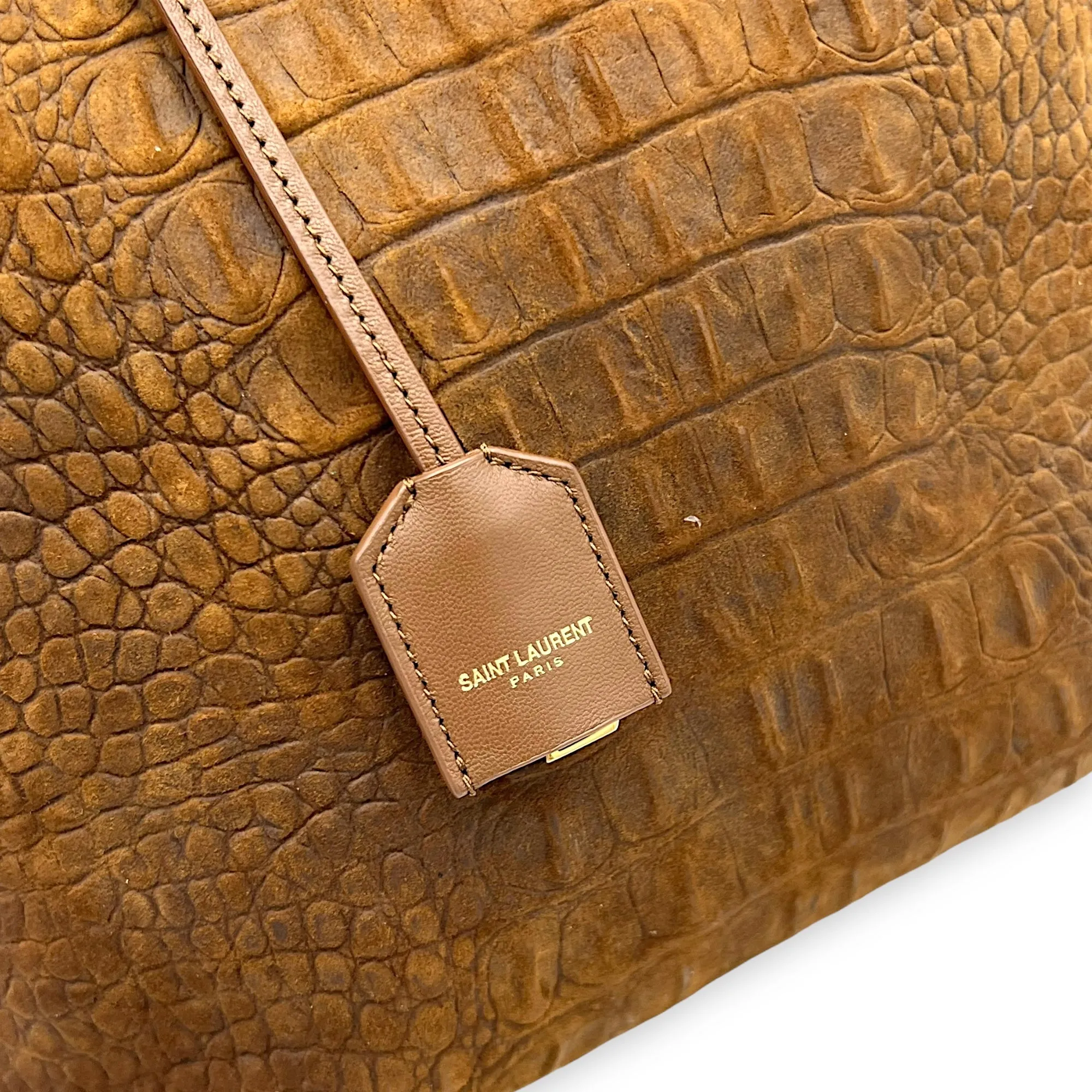Shopping Tote Bag Brown in Suede Leather, Gold hardware