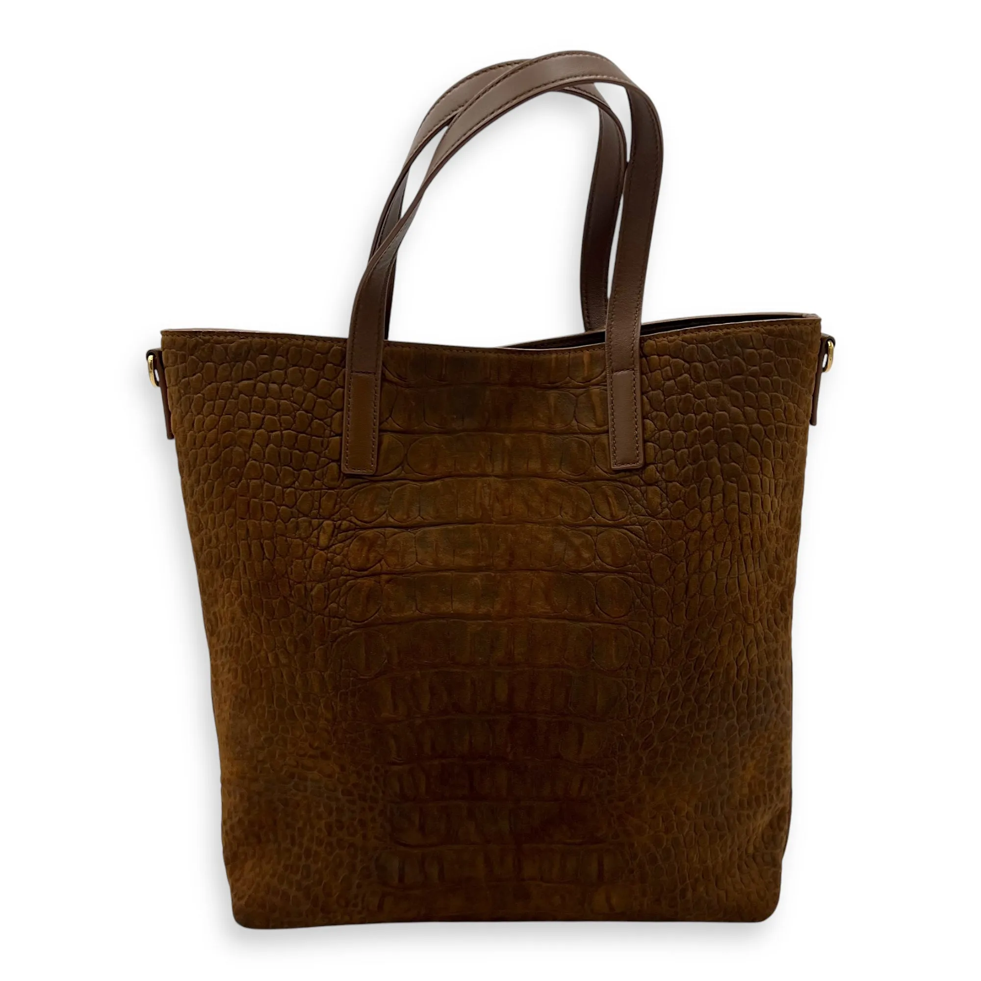 Shopping Tote Bag Brown in Suede Leather, Gold hardware