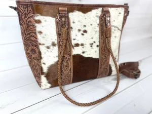 Showstopper Hide & Sunflower Tooled Handbag