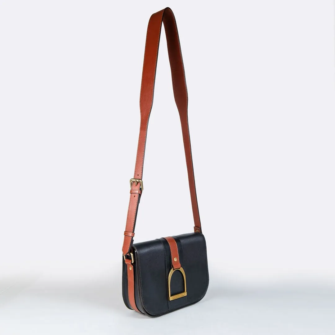 Signature - English Stirrup Crossbody Bag in Two Tone Italian Leather