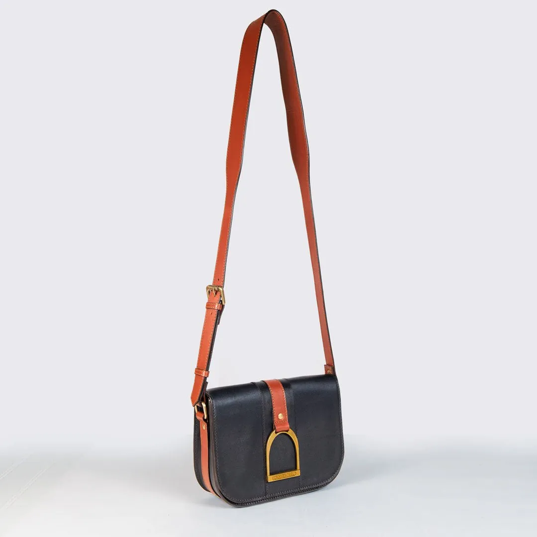 Signature - English Stirrup Crossbody Bag in Two Tone Italian Leather
