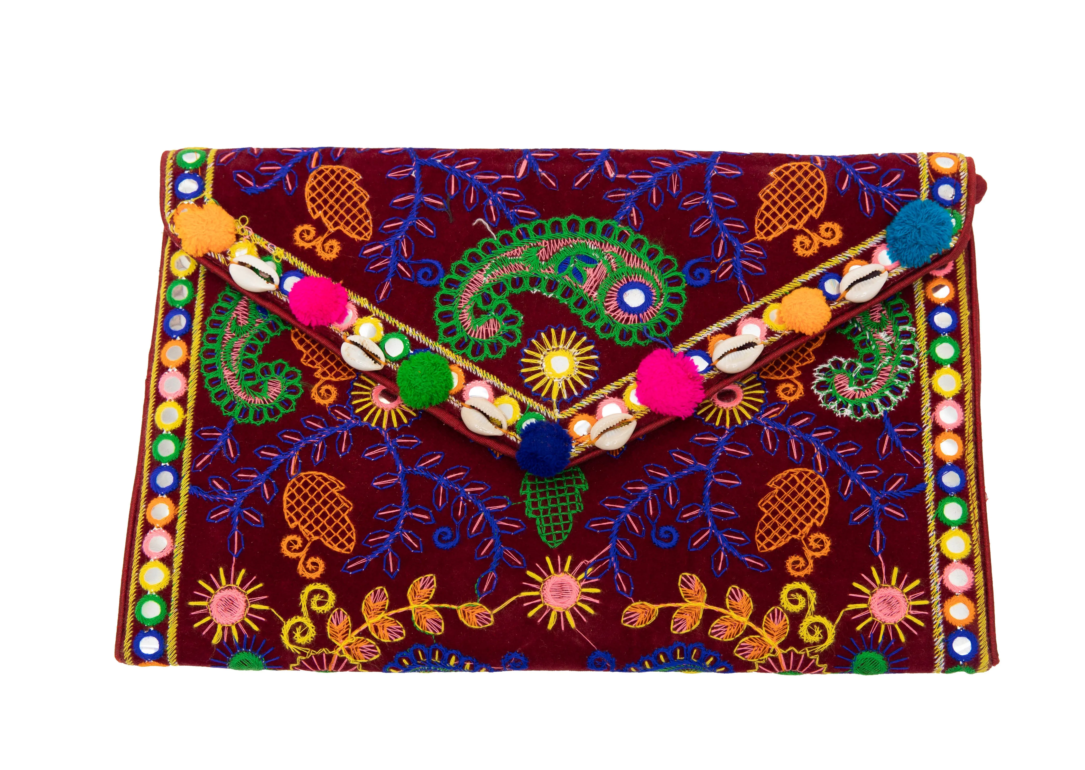 Silk Embroidered Envelope Clutch
