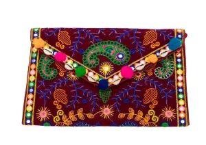 Silk Embroidered Envelope Clutch