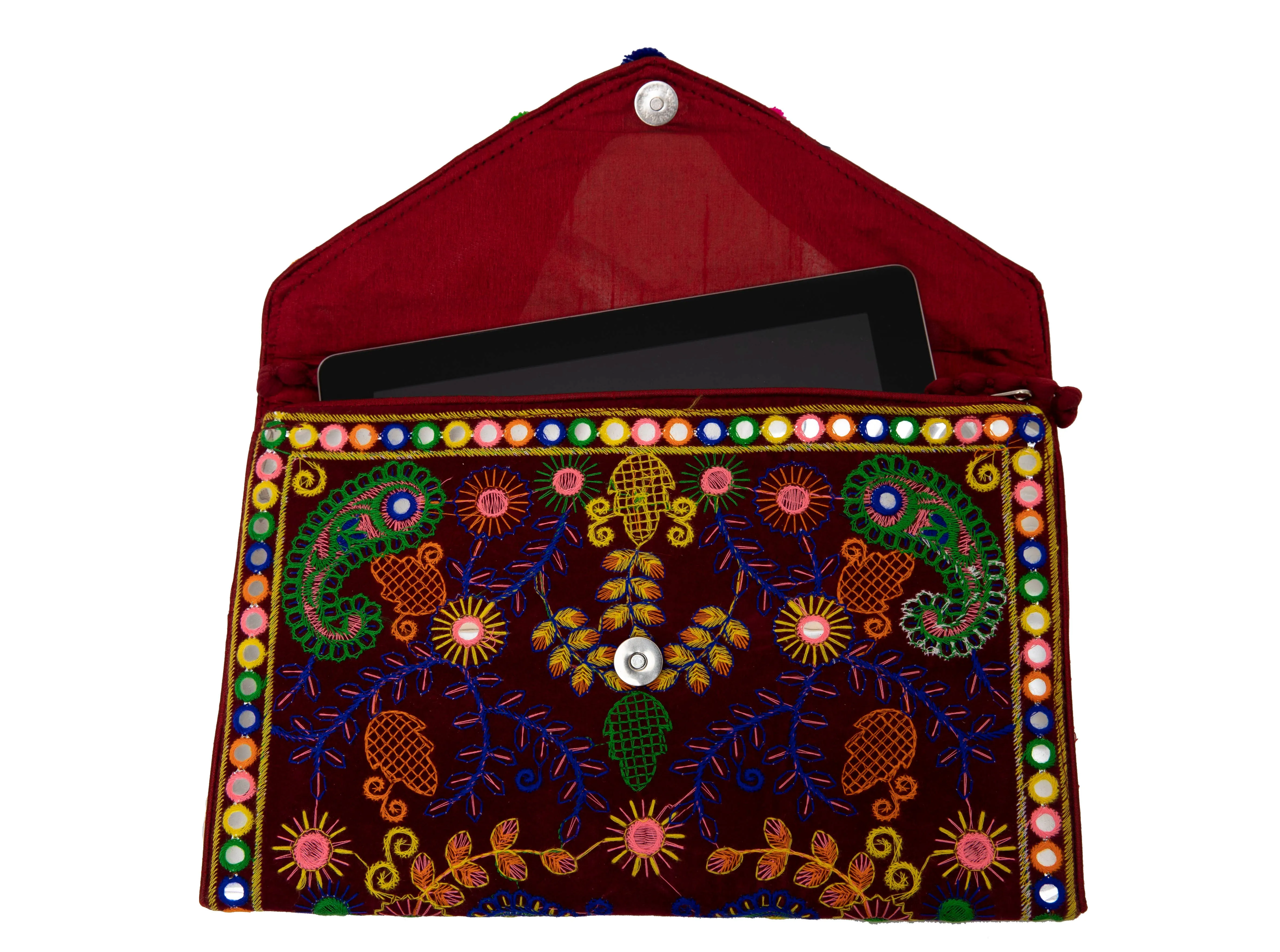Silk Embroidered Envelope Clutch