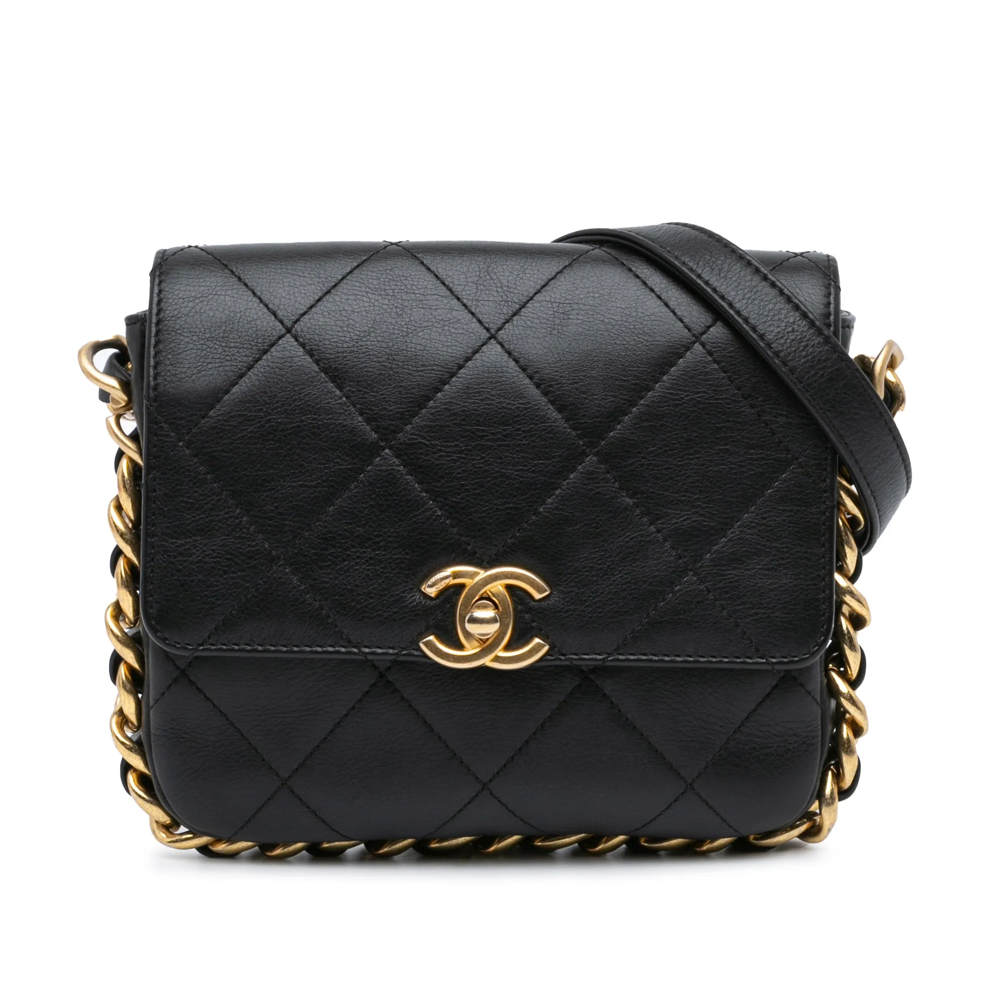 Small Quilted Calfskin Framing Chain Flap