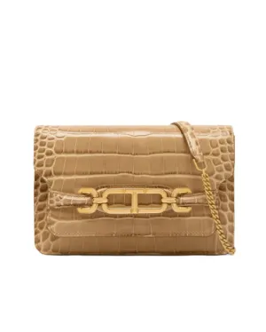 Small Stamped Crocodile Shoulder Bag in Beige