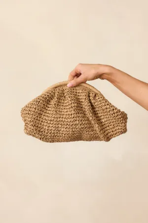 Something To See Tan Raffia Woven Clutch