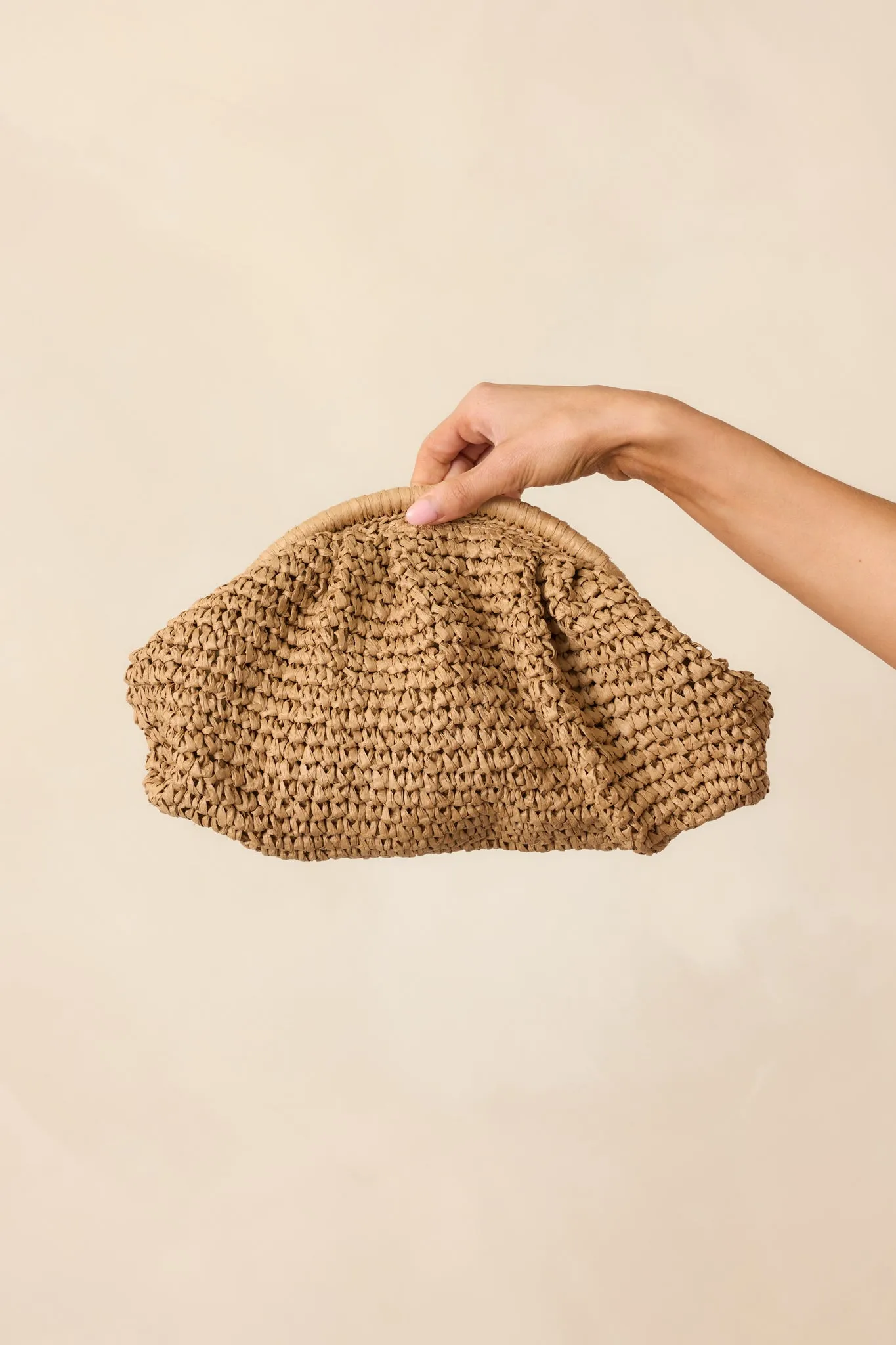 Something To See Tan Raffia Woven Clutch