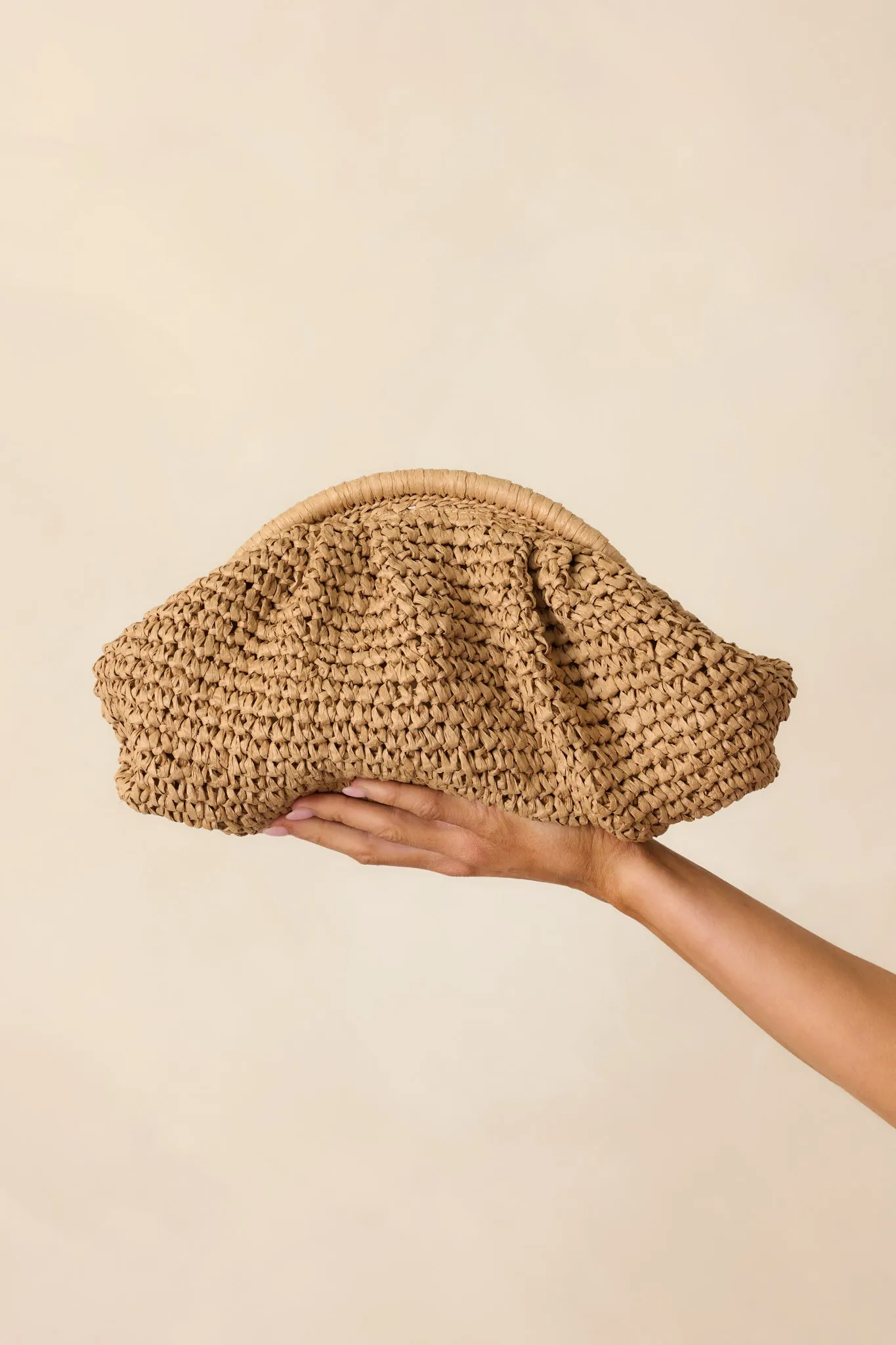 Something To See Tan Raffia Woven Clutch
