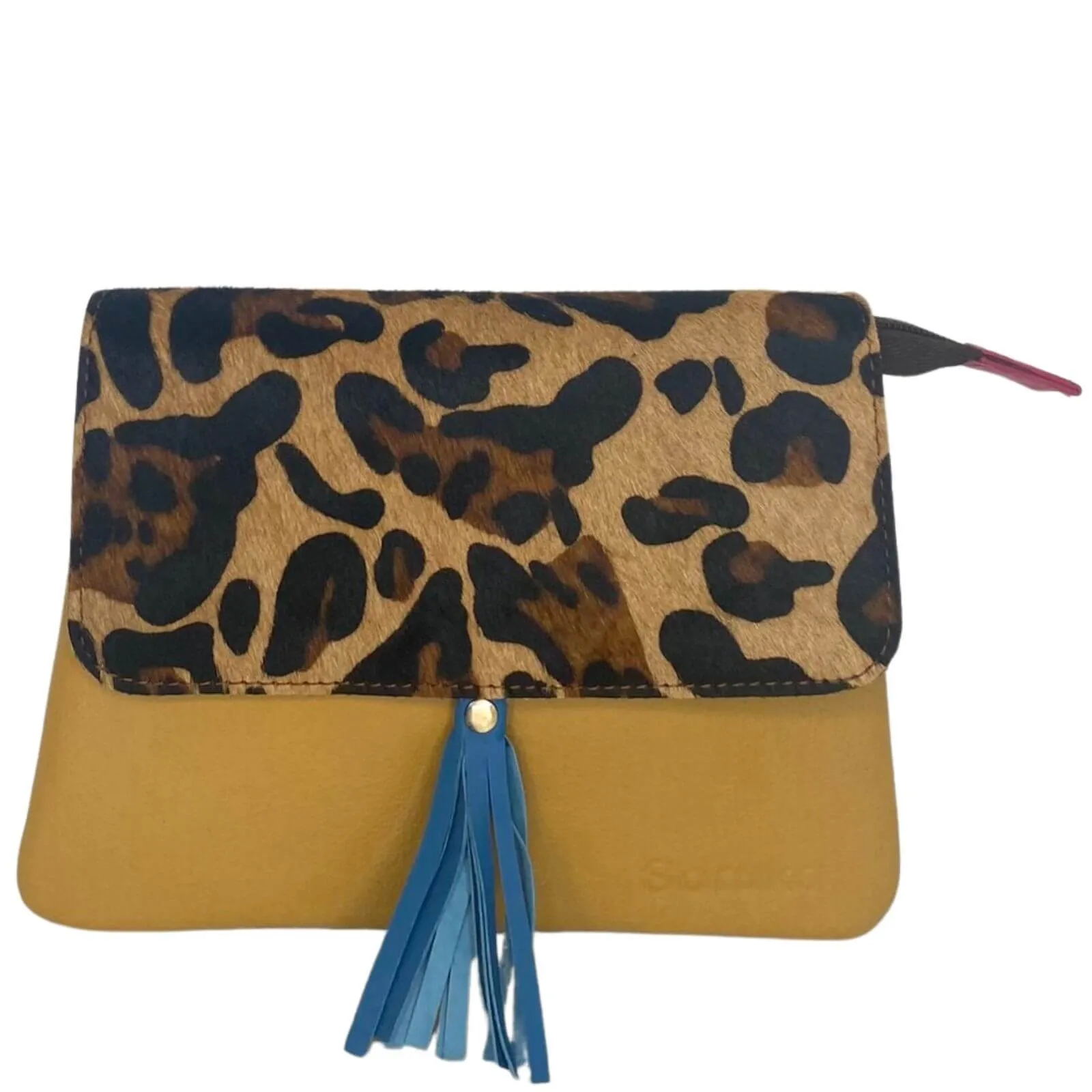 Soruka Lily Leather Flap Over Small Crossbody Bag - Leopard Yellow
