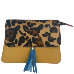Soruka Lily Leather Flap Over Small Crossbody Bag - Leopard Yellow