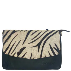 Soruka Lissandra Leather Flap Over Bag - Black Zebra
