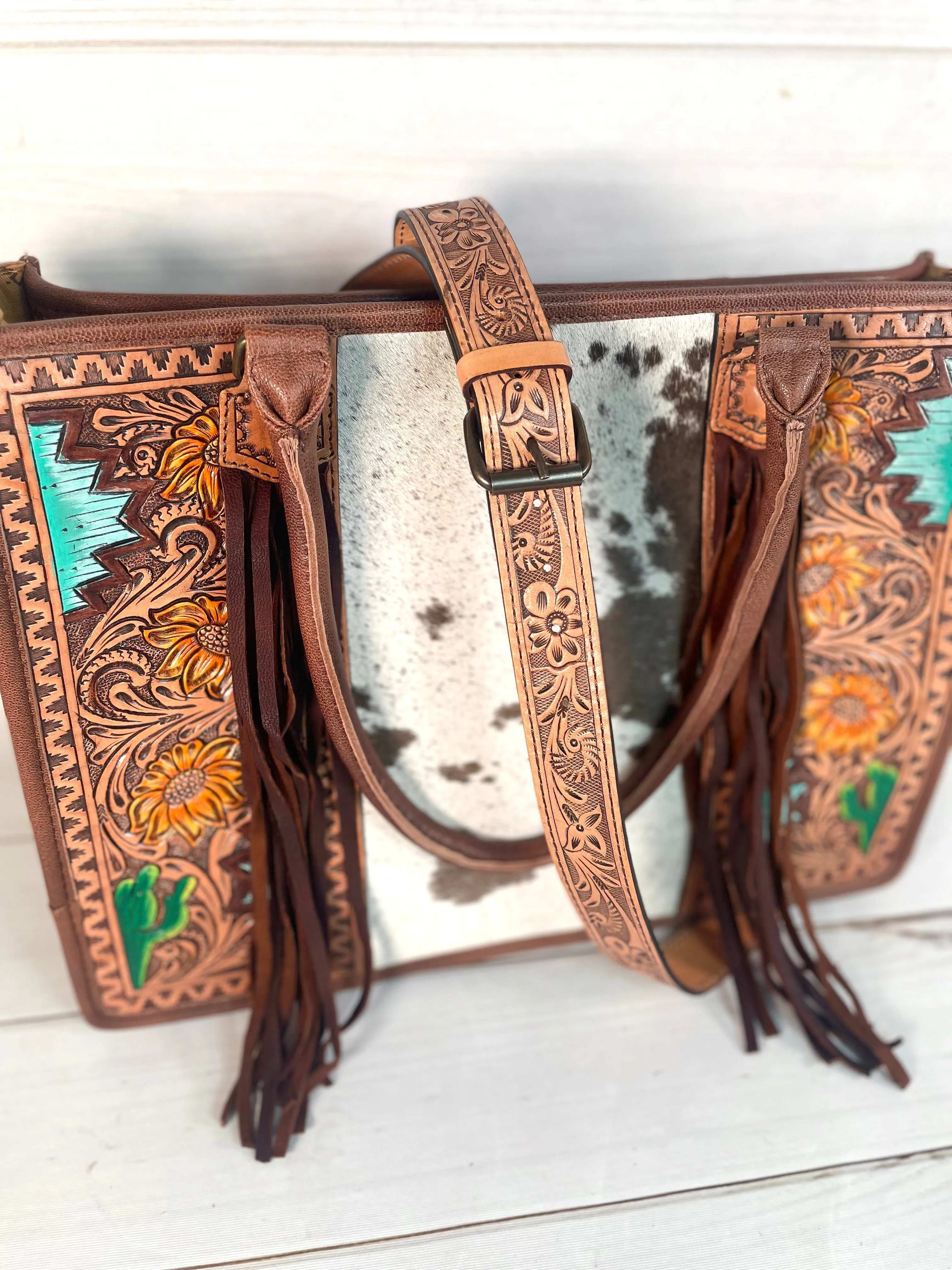 Southwest Prescott Cowhide Leather Tote