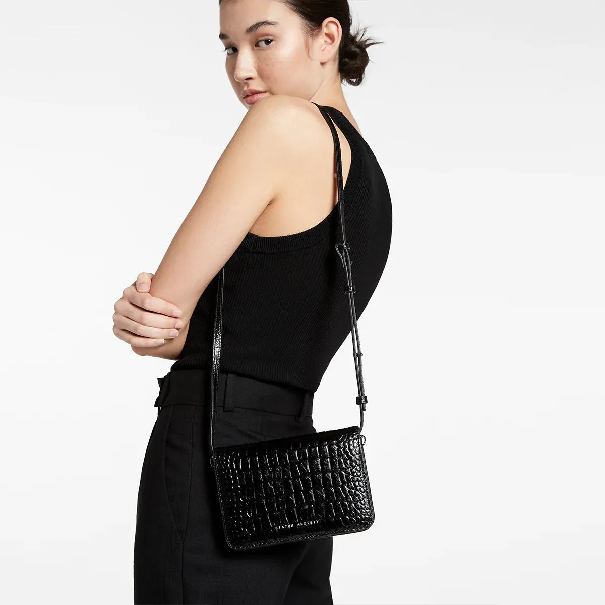 Status Anxiety She Burns Bag - Black Croc Emboss