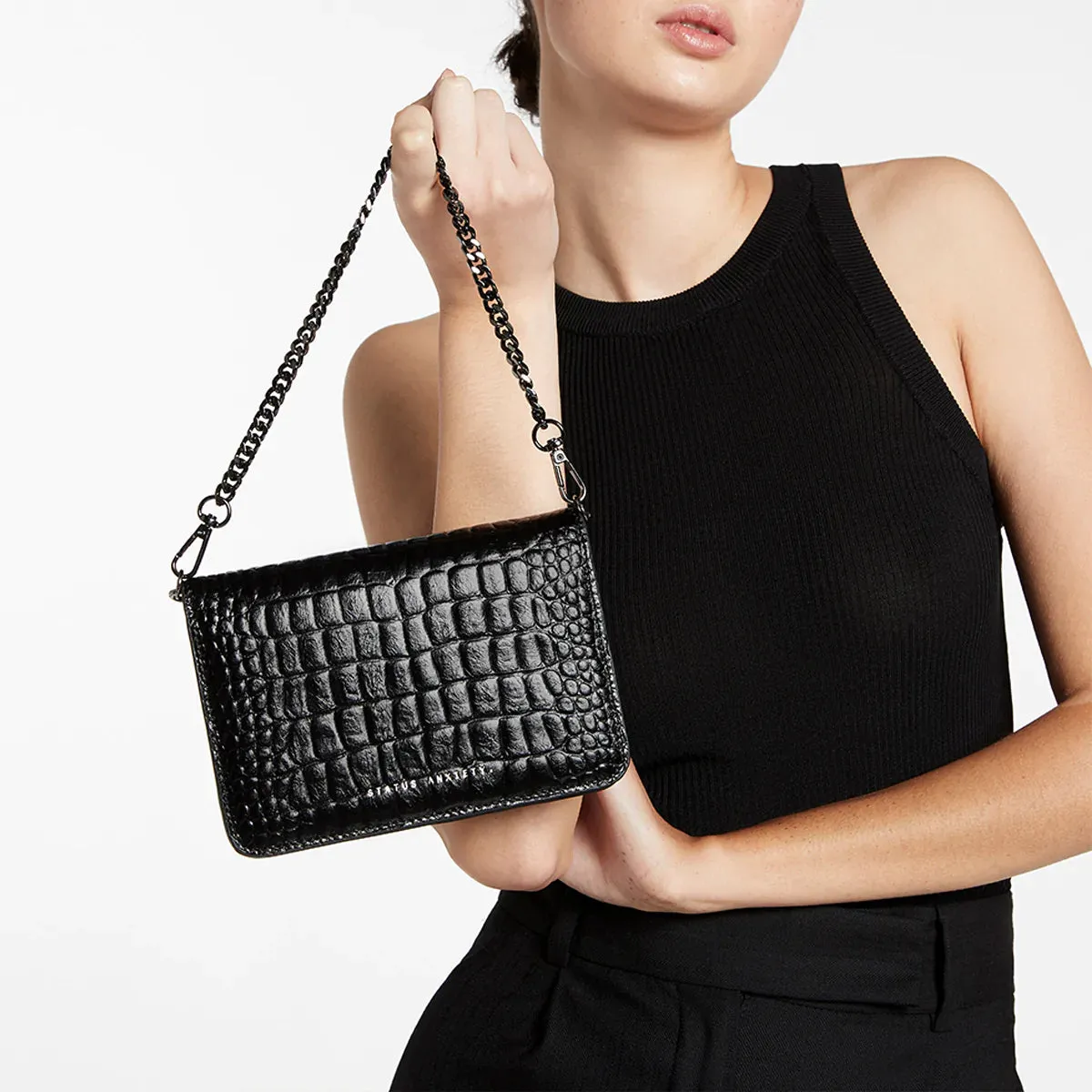 Status Anxiety She Burns Bag - Black Croc Emboss