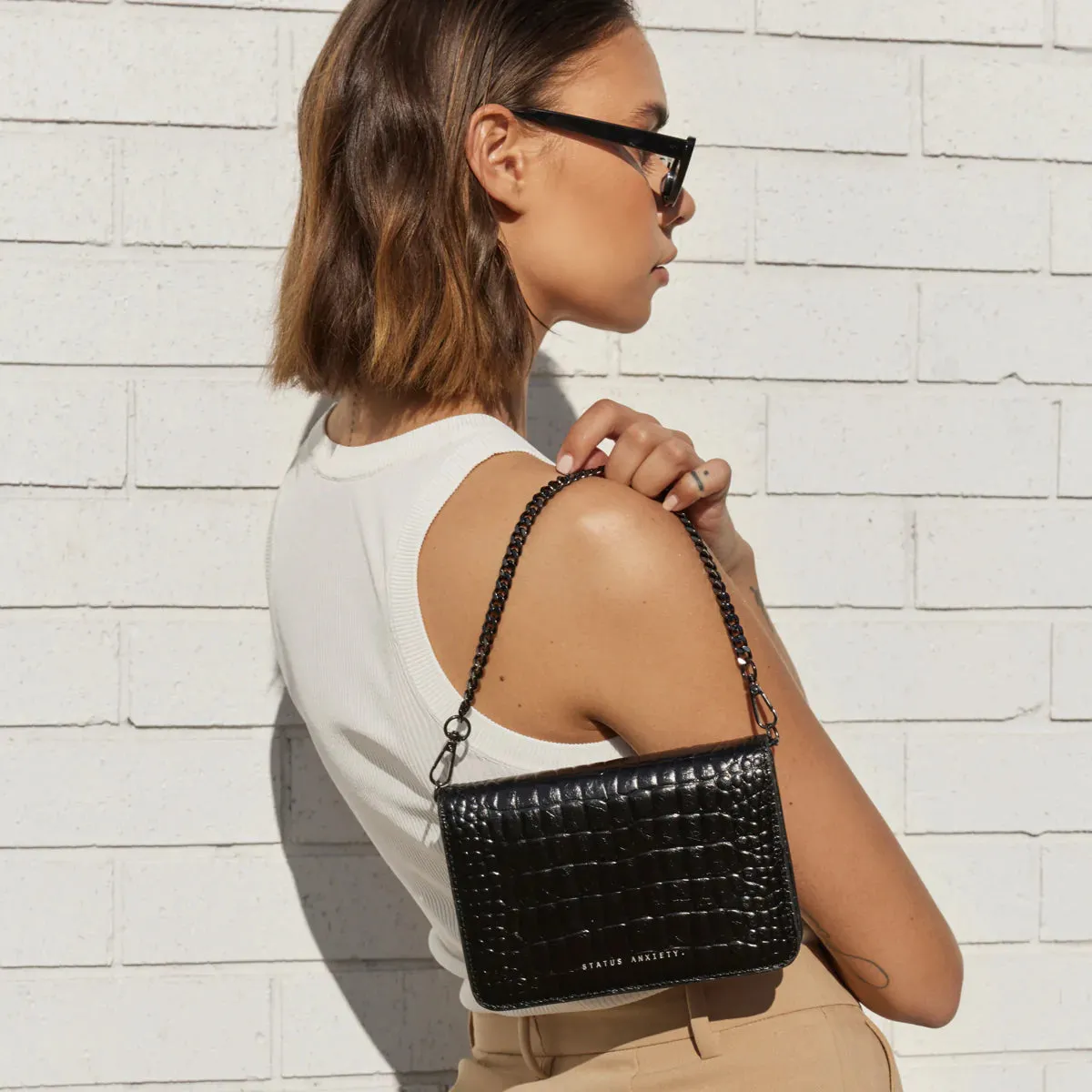 Status Anxiety She Burns Bag - Black Croc Emboss