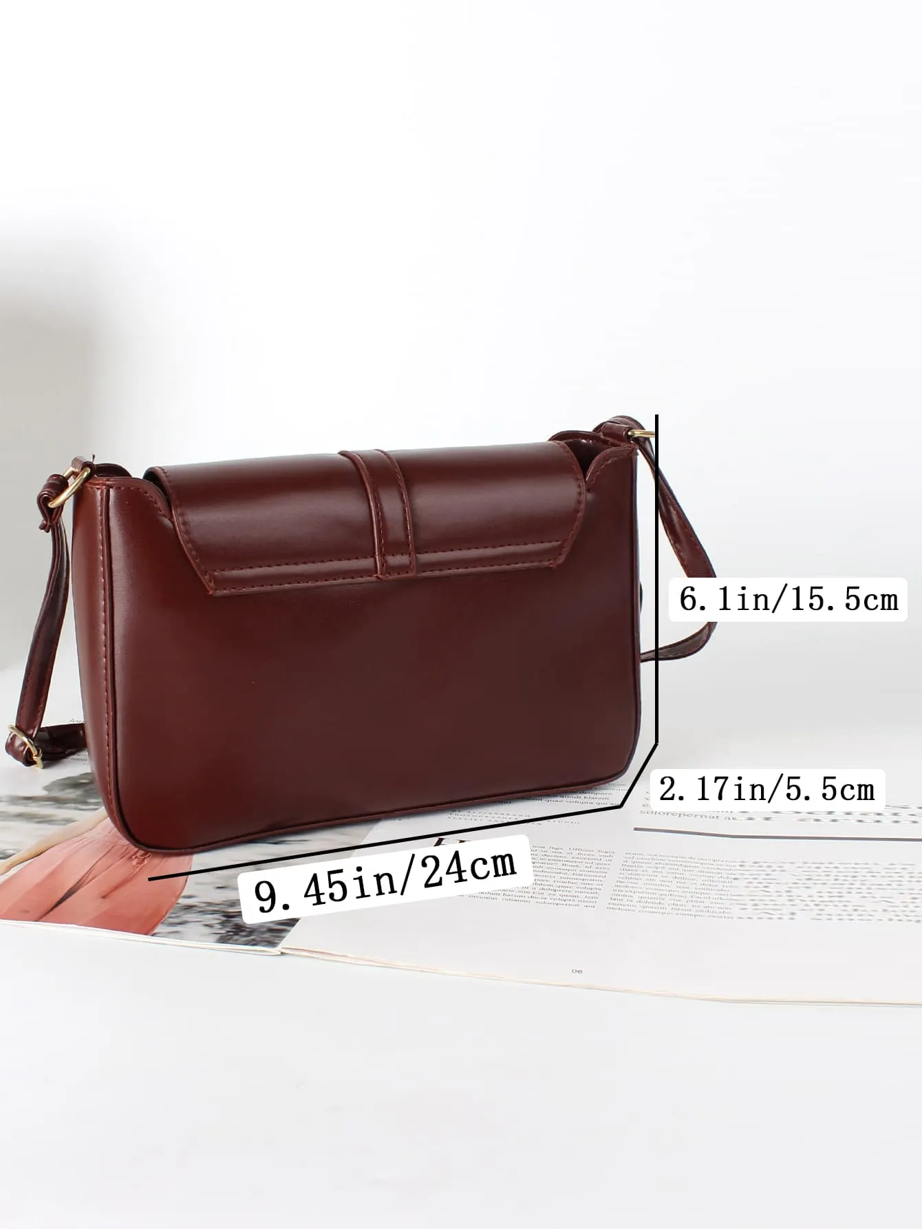 Stitch Detail Flap Square Bag - Coffee Brown