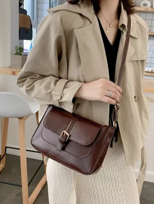 Stitch Detail Flap Square Bag - Coffee Brown