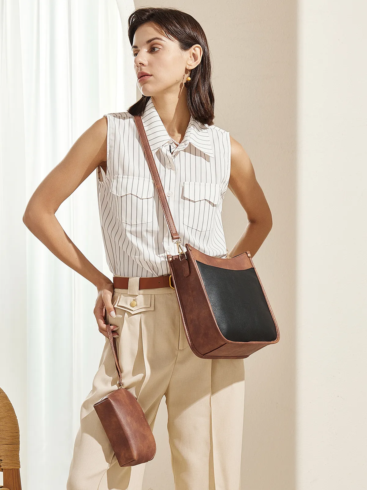 Stylish 2pcs Medium Hobo handbag and Crossbody Bag with 2 Adjust Guitar Strap